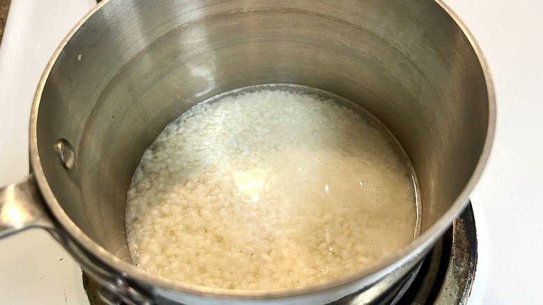 rice and water in small pot