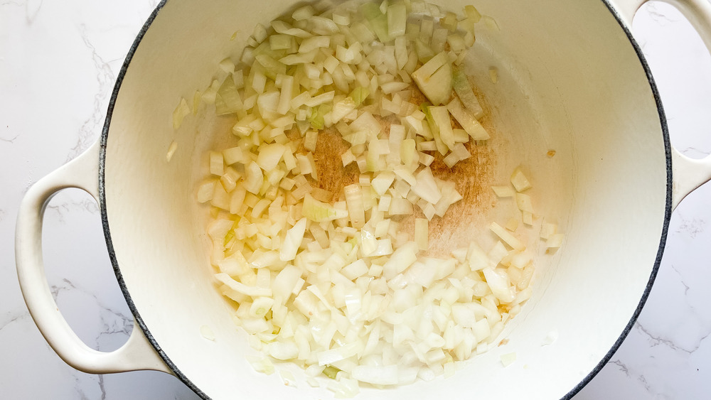 onions and garlic in pan