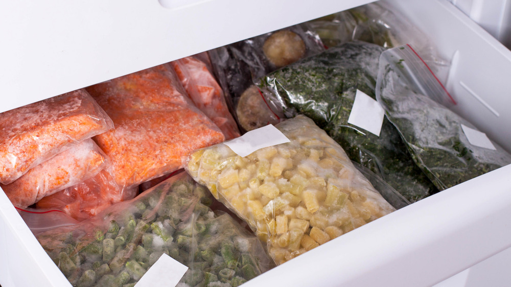 frozen veggies in freezer