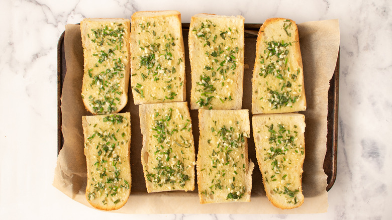 garlic bread on pan