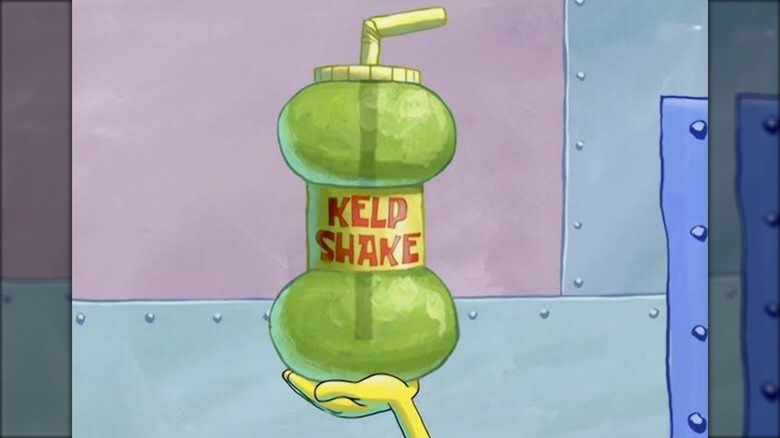 SpongeBob holding Kelp Shake