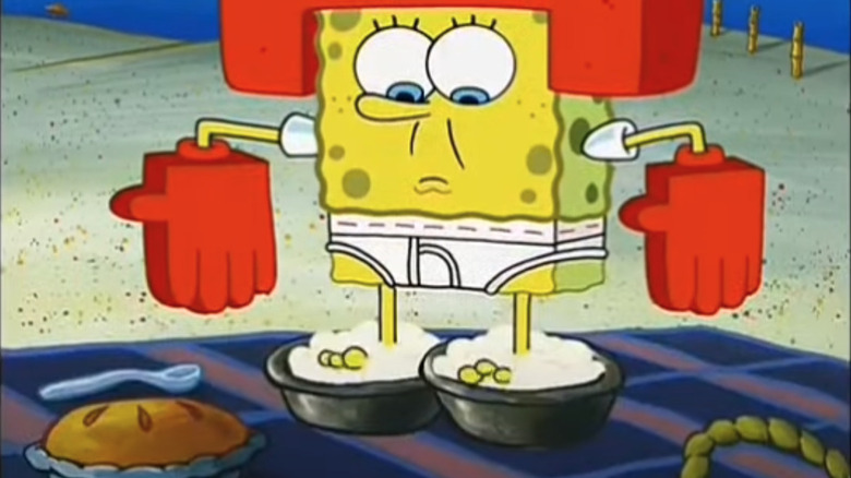 spongebob standing in potato salad