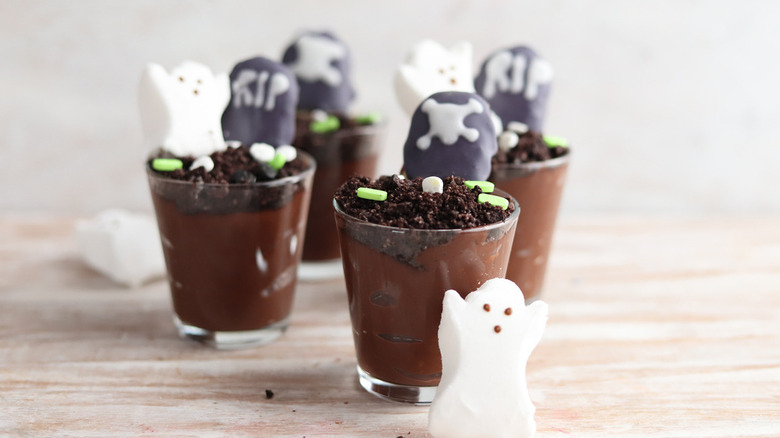 pudding graveyards with candy ghosts