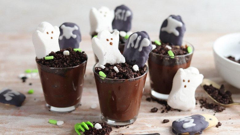 pudding graveyards with candy ghosts