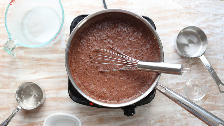 chocolate pudding mixture in bowl