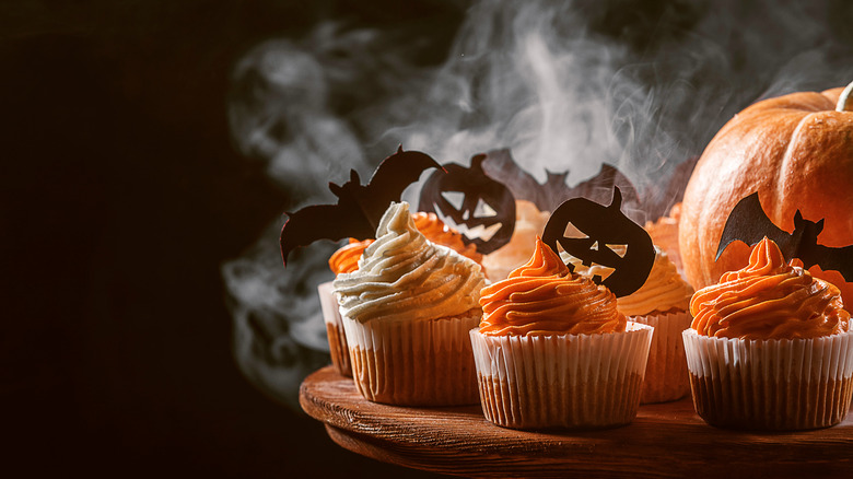 Orange-frosted Halloween cupcakes