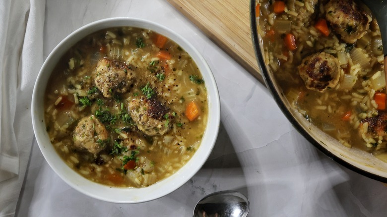 bowl of chicken meatball soup