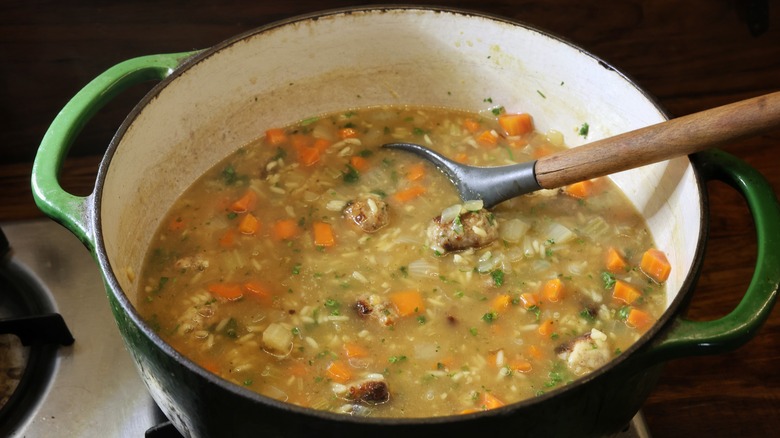 pot of chicken meatball soup