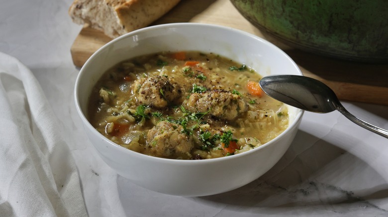 bowl of chicken meatball soup