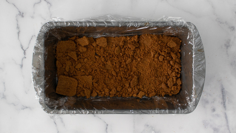 Crumbled cookies in a loaf pan