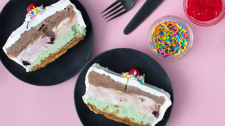 Slices of spumoni on plates