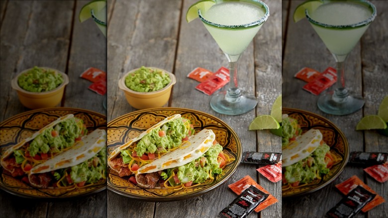 Del Taco tacos, guacamole, and a margarita