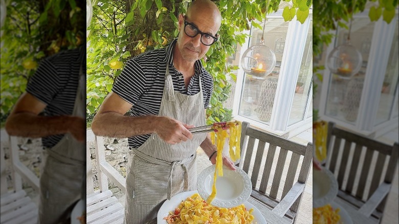 stanley tucci serving pasta