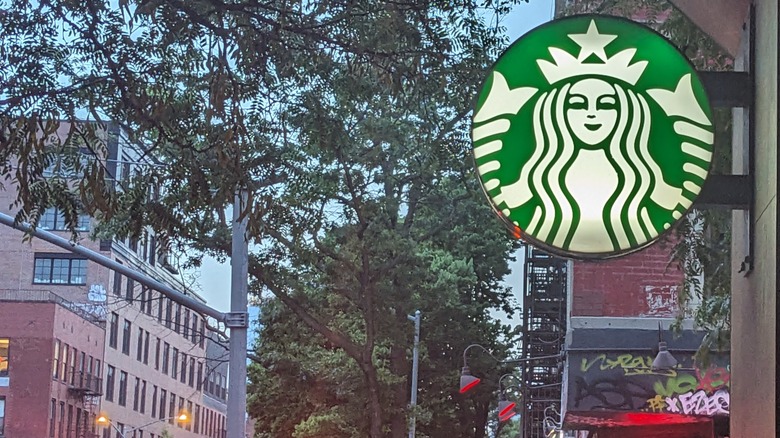 Starbucks logo on sign in New York City