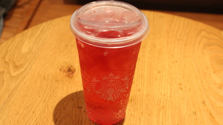 Closeup of Starbucks Iced Energy Melon Burst beverage