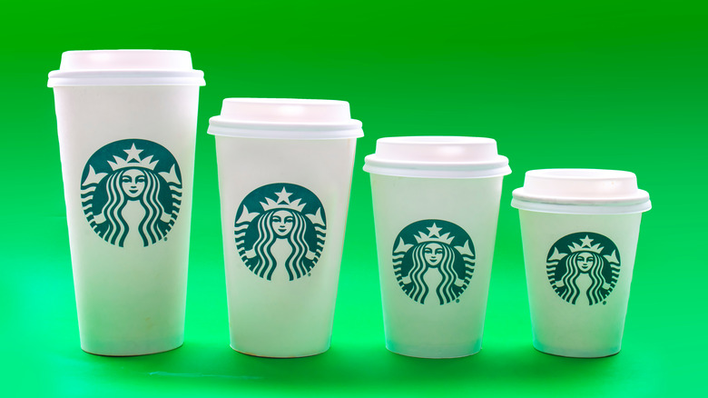 Starbucks coffee cups in different sizes