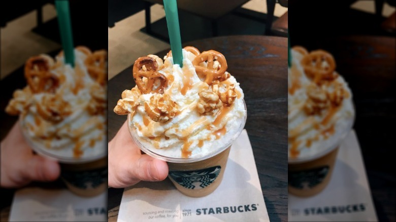 caramel popcorn pretzel frappuccino from Starbucks Australia