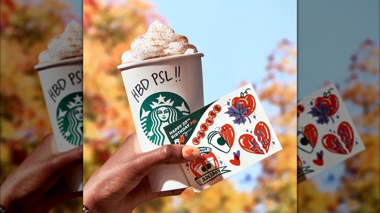 Starbucks PSL with temporary tattoos