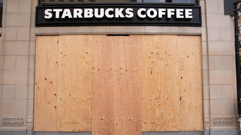 boarded-up starbucks location