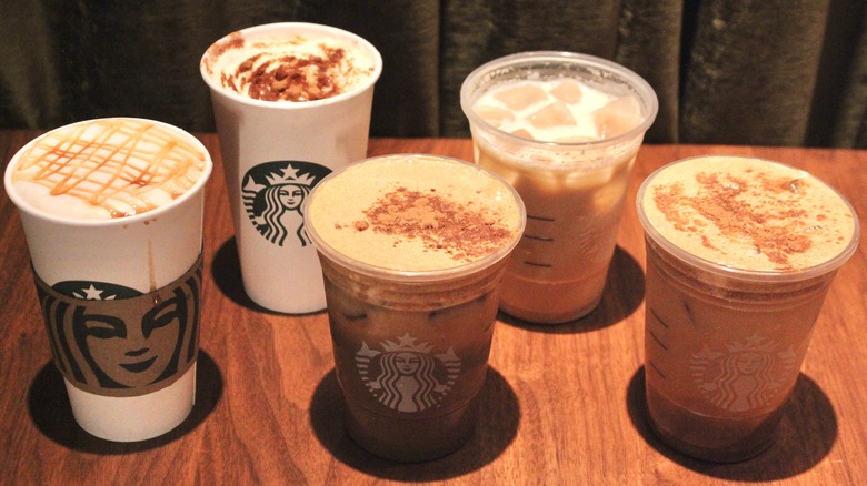 group photo of Starbucks fall drinks