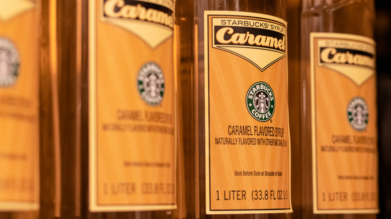 Starbucks caramel syrup bottles