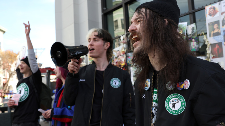 Starbucks union leaders at protest 