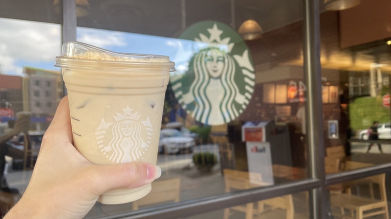 iced drink and Starbucks logo