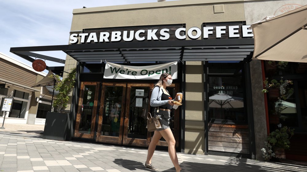 People waiting in line at Starbucks