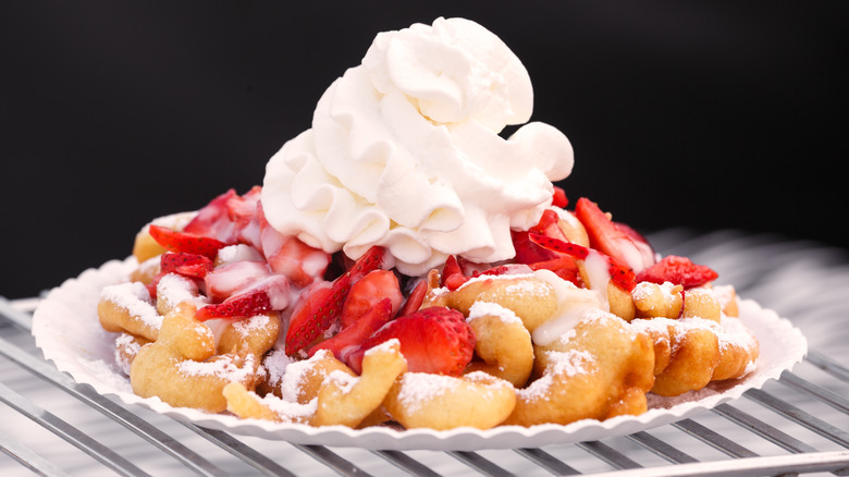 Funnel Cake, strawberries and whipped cream