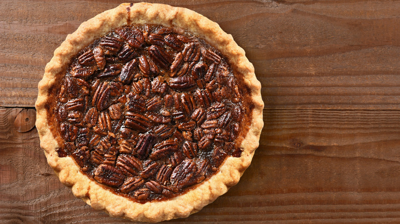 Overhead view of pecan pie