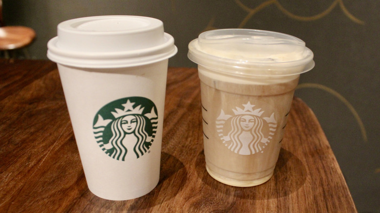 Hot and iced Starbucks lattes