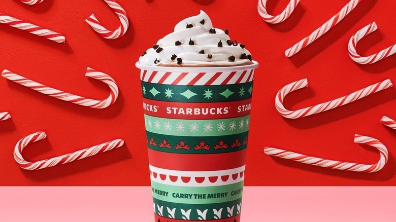 Starbucks Peppermint Mocha surrounded by candy canes