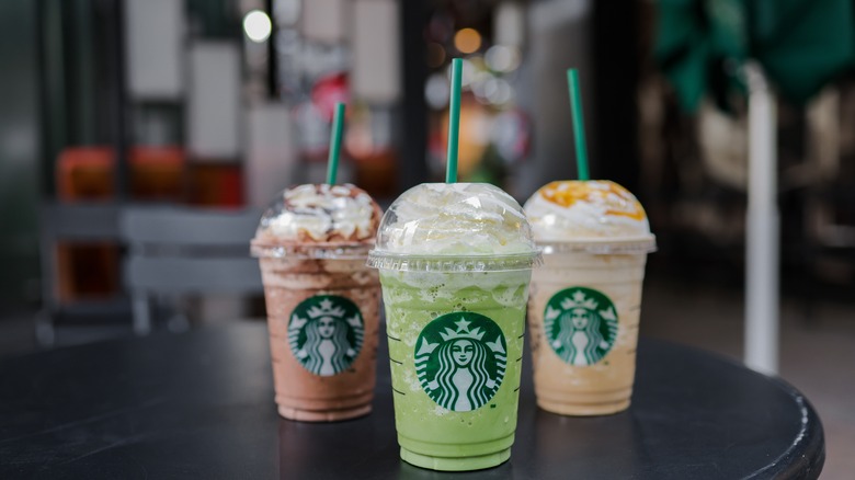 Starbucks Frappuccinos on table