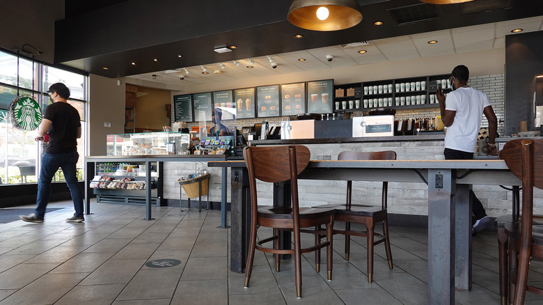 Inside of a starbucks store 