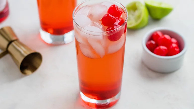 shirley temple garnished with cherries