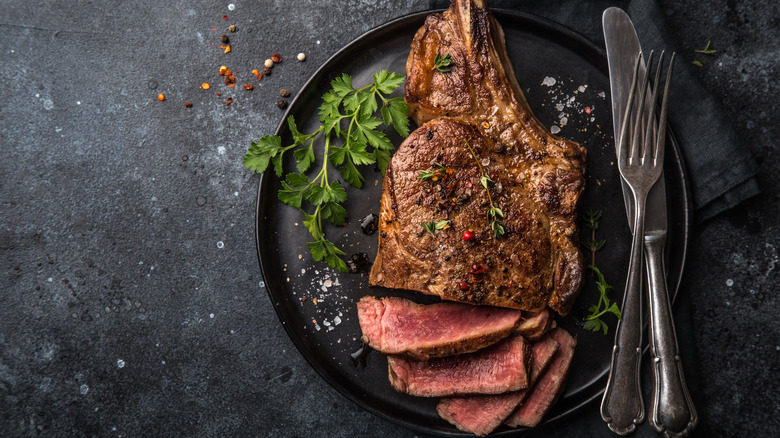 Medium-rare steak on a plate