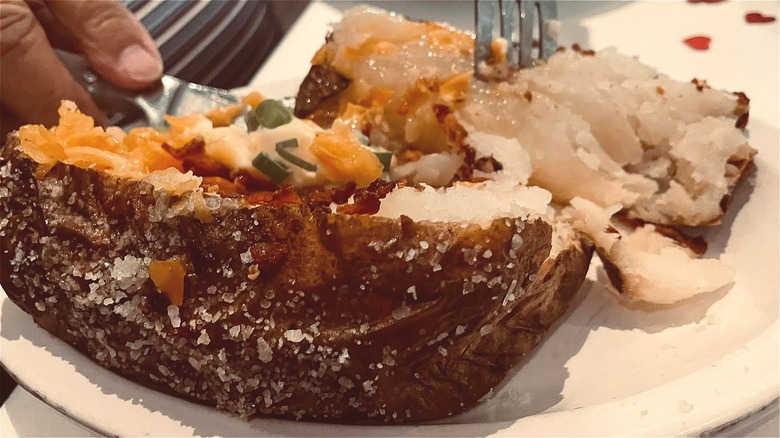 Loaded baked potato at restaurant