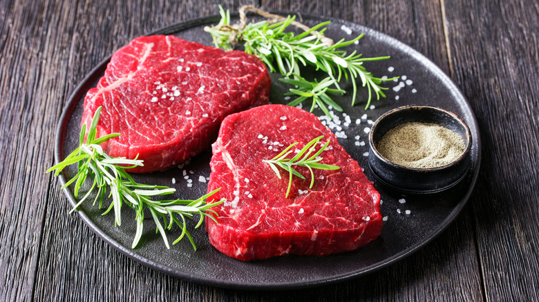 Raw beef on a plate