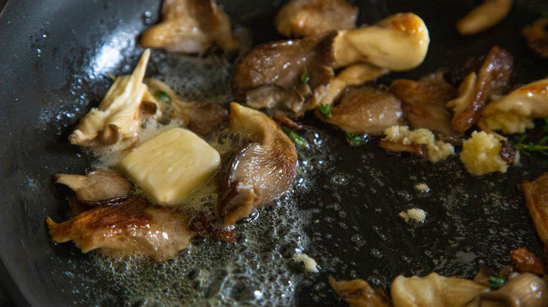 oyster mushrooms in pan