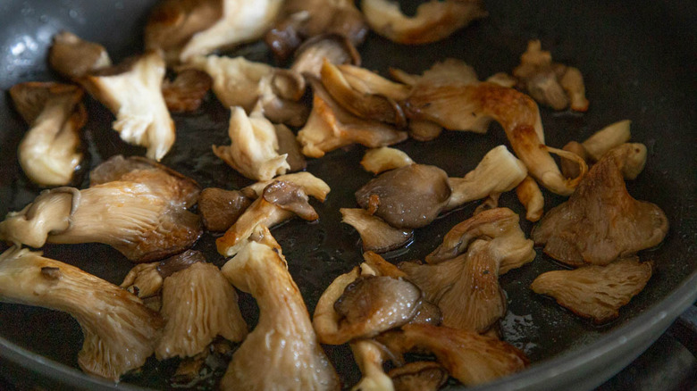 oyster mushrooms in pan