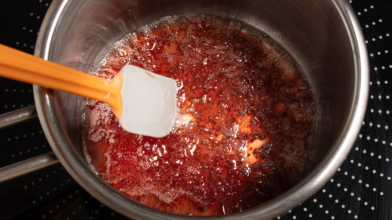 strawberry jam in saucepan