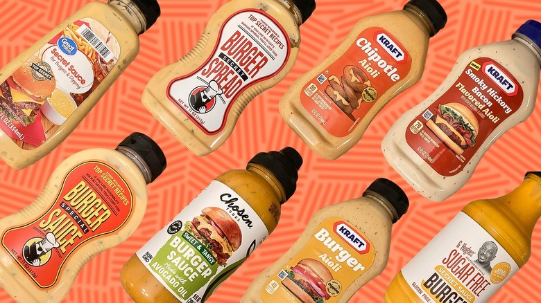 variety of store bought burger sauces