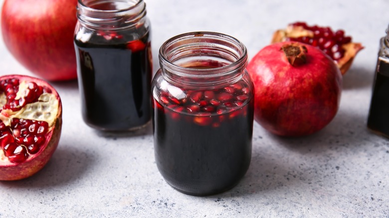 Jars of pomegranate molasses