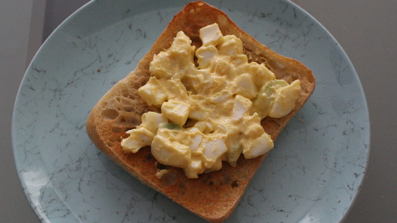 Egg salad on sliced ciabatta bread