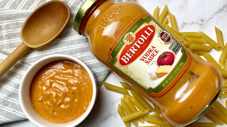 Jar of Bertolli vodka sauce for pasta