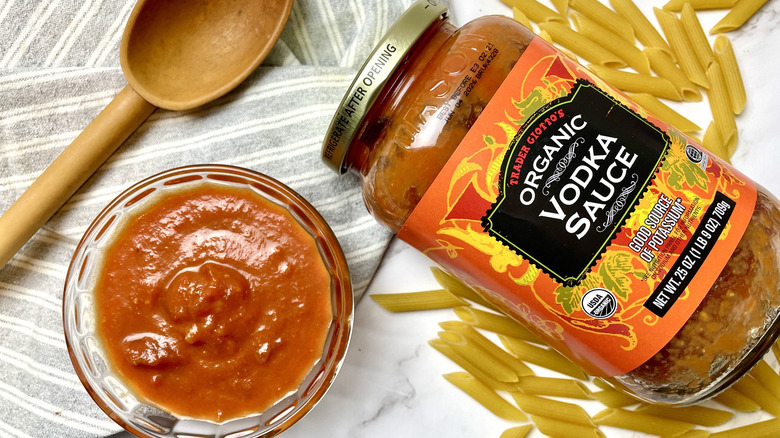 Jar of Trader Joe's Organic Vodka pasta sauce