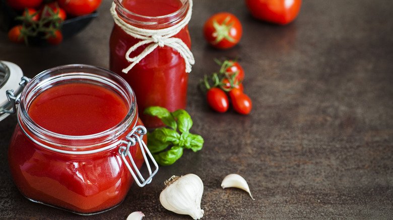 tomatoes sauce in jars