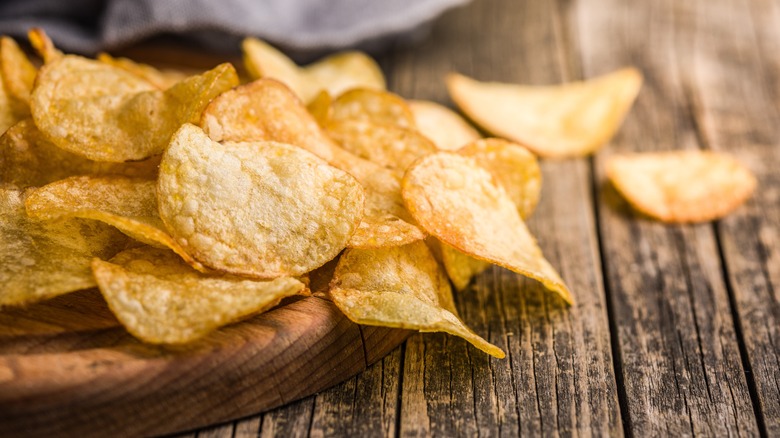 pile of potato chips on table