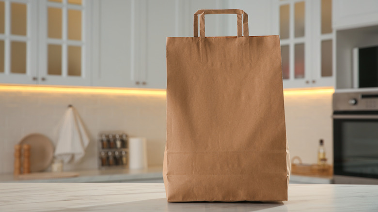 Paper bag on kitchen counter