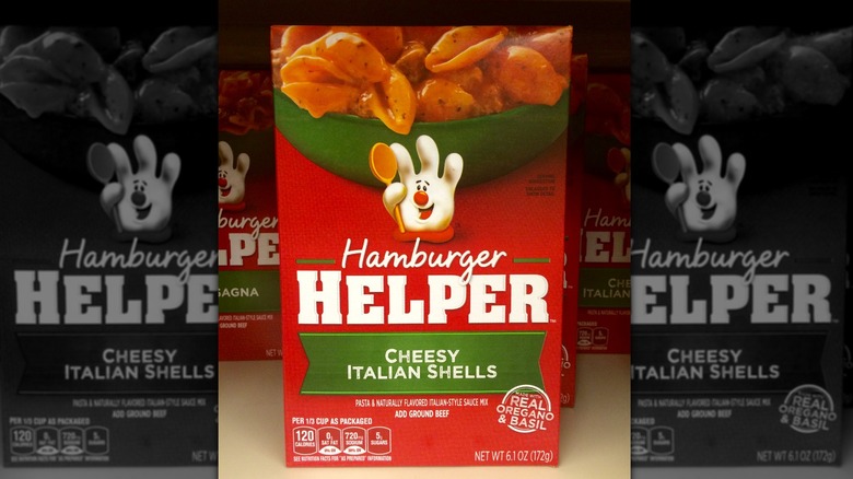 Lefty, the Hamburger Helper mascot, on box